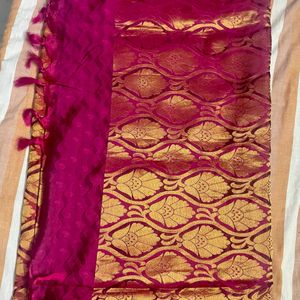 Orange kanchi Pattu Saree With Pink Pallu