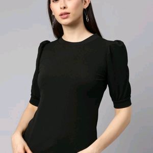 Plus Size Black Puffed Sleeves Top