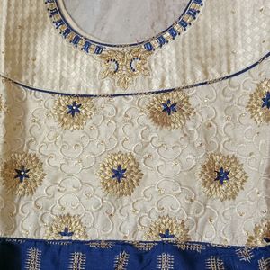 Golden And Blue Anarkali Churidar Set