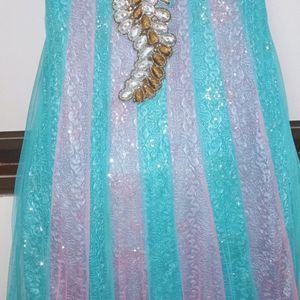 Beautiful Blue And Pink Net Dress