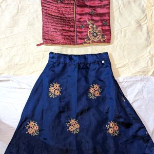 Kids Ethnic Peach And Blue Lehenga