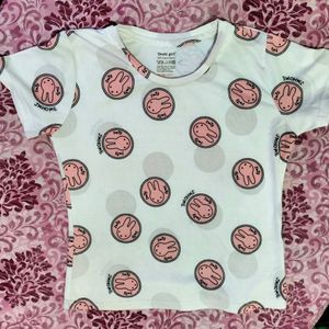 Rabbit Print Regular Tshirt - Pink And White