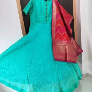 Pretty Sky-blue Gawn With Dupatta