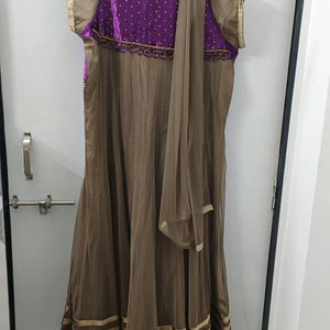 Heavy Beautiful Brown Purple Golden Studs Anarkali