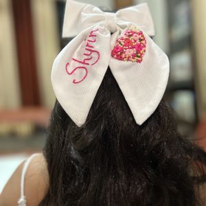 Name Embroidered Bow Pin