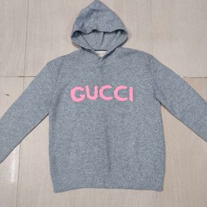 Authentic Gucci Men's Gray Intarsia Logo Knit Hood