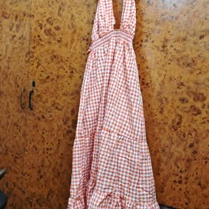 Urbanic Backless Dress Orange White Check