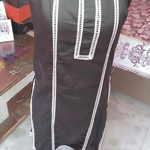 BLACK PAKISTANI KURTA PANT SET with WHITE LESH