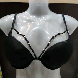 Black Heavy Padded Bikini Top With Golden Beeds