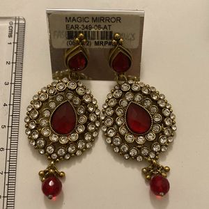 Red And White Stone Party Wear Earrings