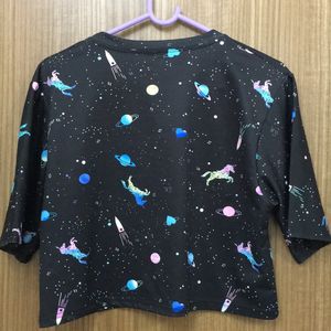 Unicorn Galaxy Black T-shirt For Women