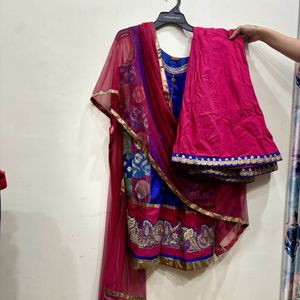 Blue Pink Sharara Set With Dupatta