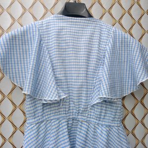 New Cute Wool Blue Stripped Ruffled Top