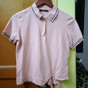 Pink Athleisure Crop Polo Tshirt  (Women)