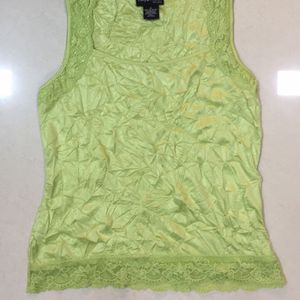 Crinkle Effect Bright Green Top with Lace Border