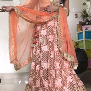 Peach Colour Trending Wedding Party Lehnga With Be