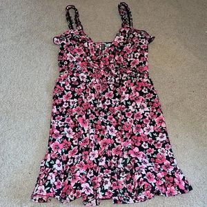 H& M Divided Mini Floral Ruffle Slip Dress