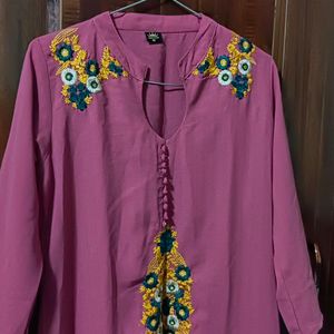 Pink Polyster Kurta Women