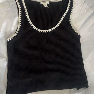 H&M embroidered neckline ribbed top