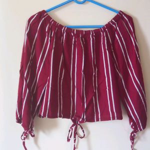 L Size Red Top With White Stripes