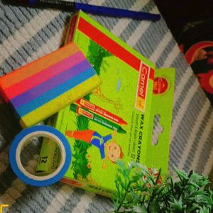 Wax Crayon,HB Pencil,rainbow Eraser, Tape Set