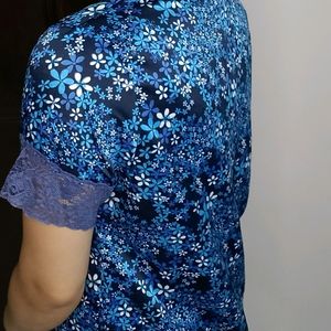 Women Blue Floral Printed Lace Shirt