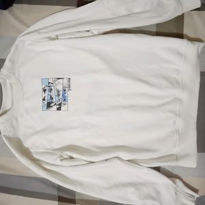 White Full Sleeve Anime Printed Sweatshirt