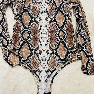 Offshoulder Snake Print Bodysuit