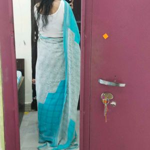 Blue Printed Georgette Saree