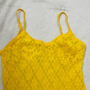 Women Yellow Net Bodysuit