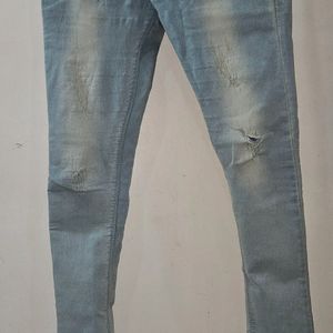 Mid Rise Ribbed Sky Blue Denim Skinny Jeans