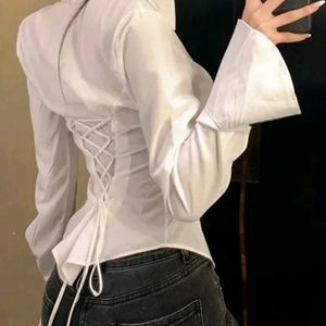 Black Lace Up Corset Back Shirt