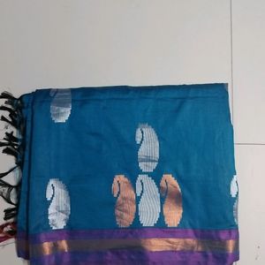 Peacock Blue Soft Silk Saree...