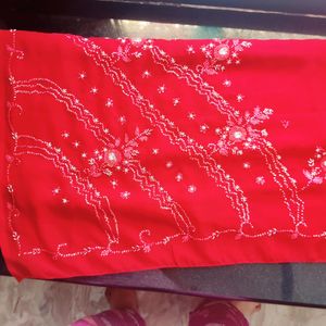 RED COLOUR SAREE WITH BEAUTIFUL HAND WORK