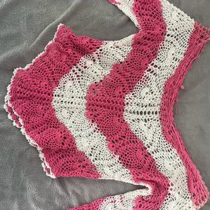 PINK&WHITE CROCHET SWEATER Y2K TRENDY