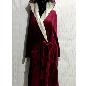 Soft Maroon Hoodie Bathrobe For women's