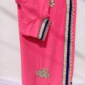 Rose pink colour heavy work saree with 32" blouse