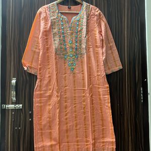 Cotton Blend Lurex Embroidery Kurta