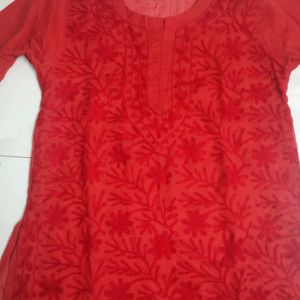 New Red Chikankari Kurta.