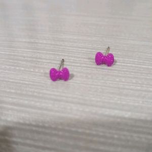 bow ribbon pink stud earring