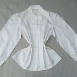 New Korean Trendy Puff Sleeves White Vest Shirt