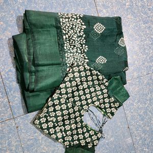 🎉Sell(30₹off)Dark Bottle Geen Colour Saree