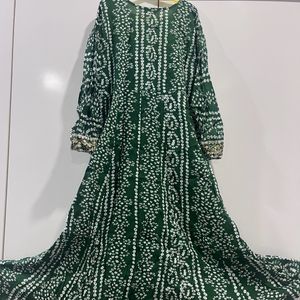 Green Bandhani print Anarkali kurta