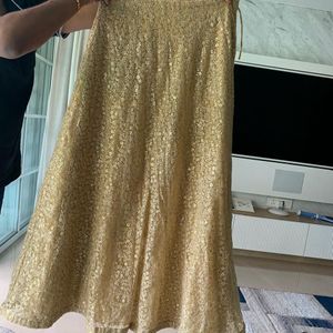 Golden Net Ghaghara  With Overall Design