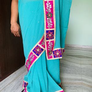 Sea Green Georgette Saree (Women)