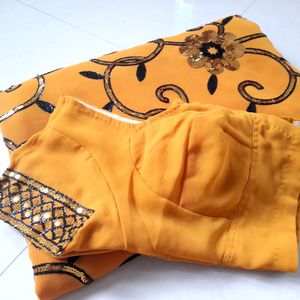 Saree With Back(square)shape Blouse