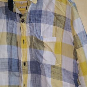 Check Shirt Of White,Blue And Yellow.Size : XXL