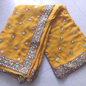 💛 Yellow Tikka Work Saree 💛