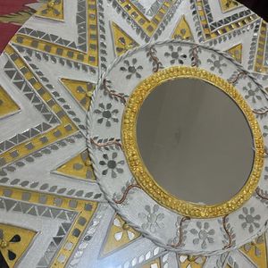 Big Mirror Golden N White Lippan Artwork