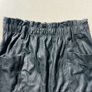 Leather/polyster Short Black Skirt